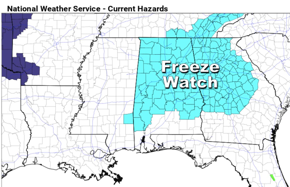 spann's tweet image. Freeze watch for much of Alabama/Georgia for early Sunday morning…
