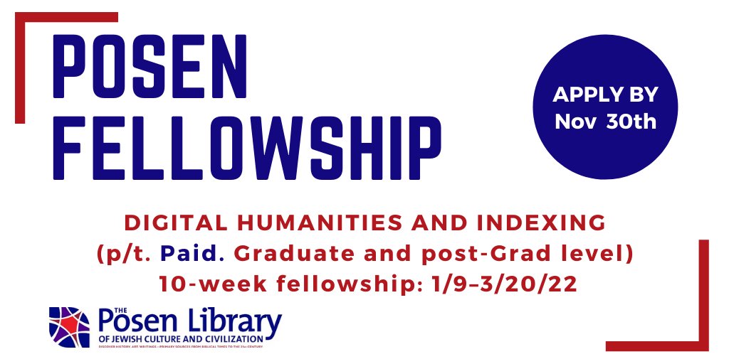 PosenLibrary's tweet photo. New p/t PAID #DigitalHumanities fellowship for graduate students (and post-grads) for Jan-March 2022. 

More details:
https://t.co/uVhHmLilZv https://t.co/mIcScBSwTb