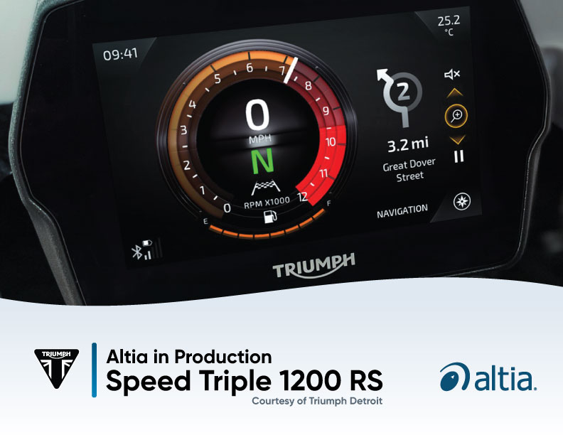 AltiaHMI's tweet image. Heading to #AutomotiveTechWeek? Make sure to stop by the Altia booth (#335), 11/16 and 11/17! We&apos;ll have a Triumph Speed Triple 1200 RS on-site, showcasing our HMI solutions in production.