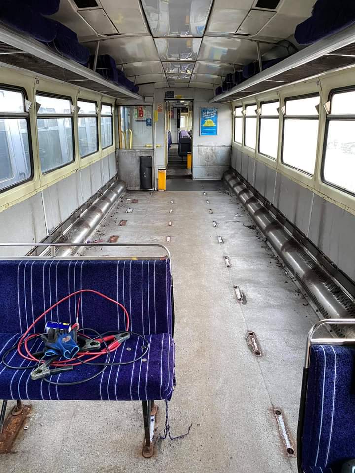 RailbusMemories's tweet photo. From the North Yorkshire Pacer Group.

" 142041 is hopefully going to be worked on over winter and this is to be concentrated on removing seats and a thorough clean of the manky interior. It’s no wonder the public didn’t like travelling in them with all that filth ". https://t.co/9b3H4pt1R8