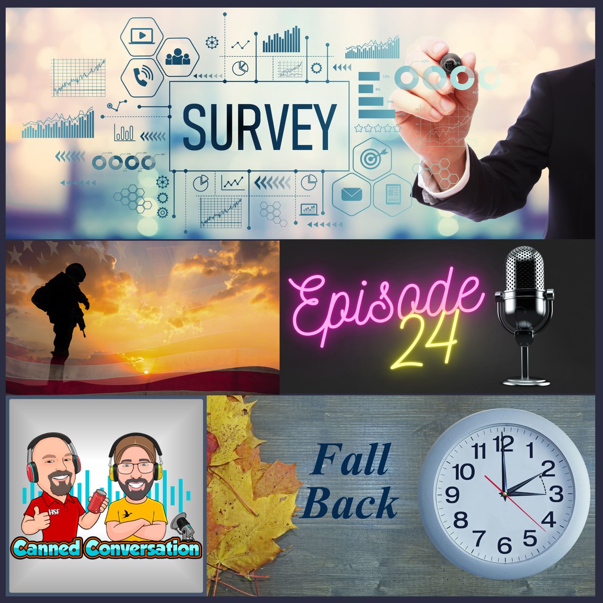 Canned_Convo's tweet photo. In this week's show, we toast our nation's veterans, discuss Stephen's marriage feedback survey, and manage to confuse ourselves with conflicting yet same views on Daylight Saving Time.
#podcast #cannedconvo #thankyouvets #surveysays #oldchub https://t.co/plc2pb9c12
