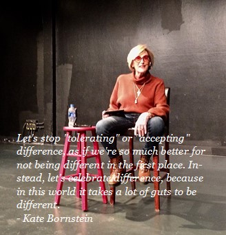dawncil's tweet photo. Let's stop "tolerating" or "accepting" difference, as if we're so much better for not being different in the first place. Instead, let's celebrate difference, because in this world it takes a lot of guts to be different.
- Kate Bornstein
#MondayMotivation
Photo by Morgan Grenwald https://t.co/HA2nQkk3RK