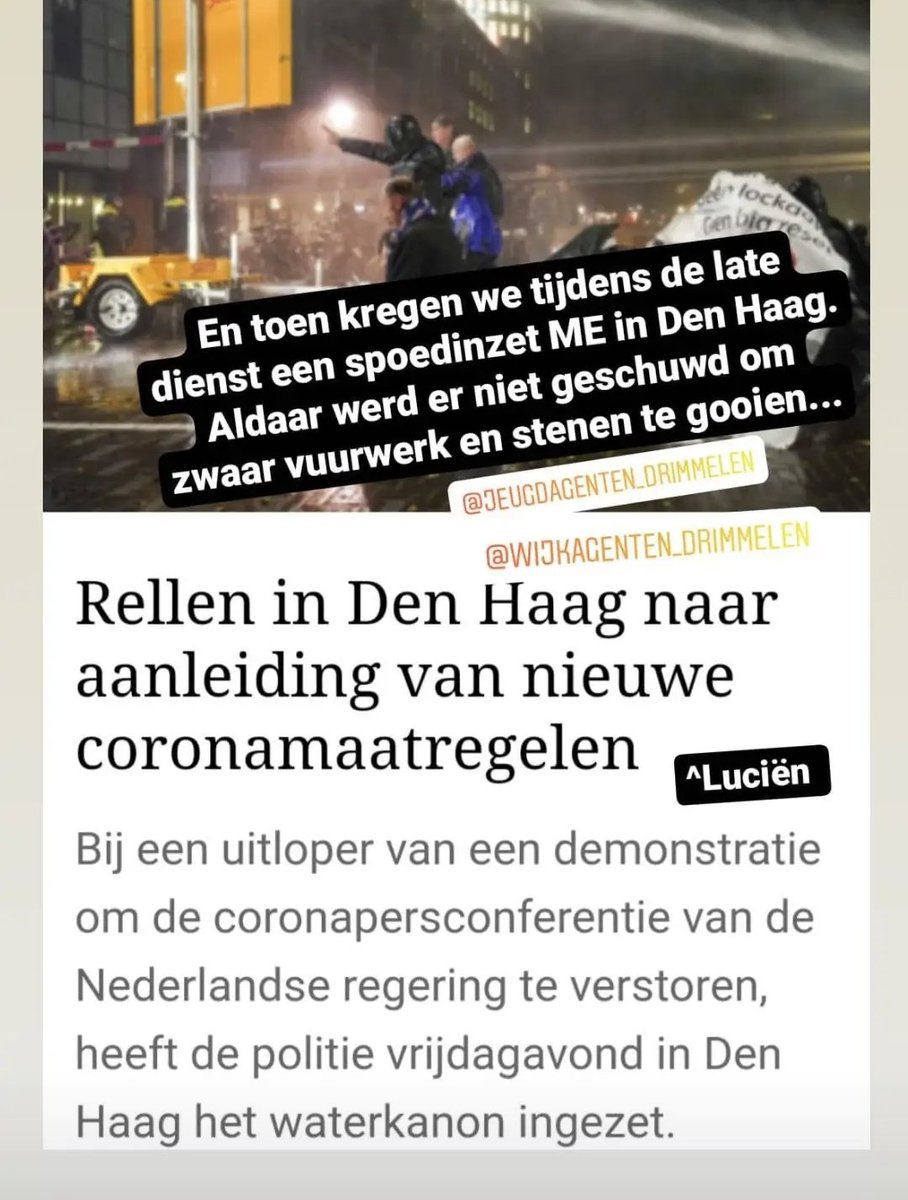 Onze collega's zijn vanavond met de mobiele eenheid, vanwege een spoedinzet, naar #DenHaag afgereisd. Daar werden zij bestookt met stenen en zwaar vuurwerk. 
#persconferentie #DenHaag #coronamaatregelen