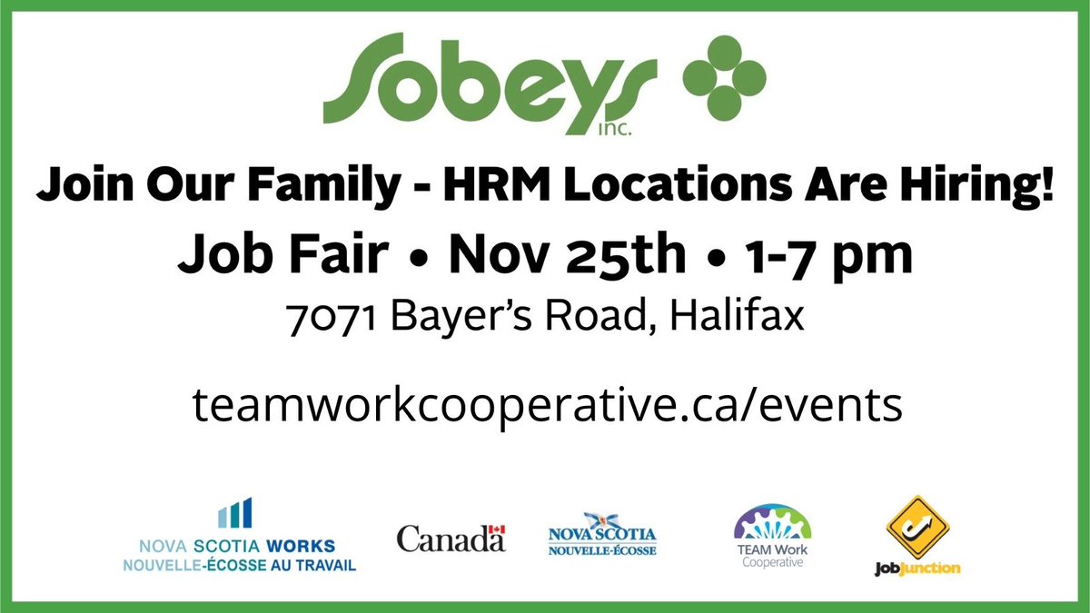 Attn #Halifax Job Seekers: <a href="/sobeys/">Sobeys</a> is hiring across all HRM locations!

We're hosting Sobeys HR &amp; management on Nov. 25th from 1-7pm so you can learn more about their career opportunities.

Attend in-person or virtually! 

Register:bit.ly/3HhouyM