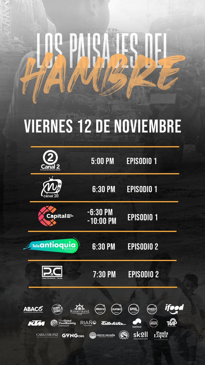 ColombiaCuida's tweet image. Prográmate para las emisiones de #LosPaisajesDelHambre hoy viernes 12 de noviembre 👇
#BancosDeAlimentos 💚 🧡
#ColombiaCuidaColombia ❤️💛
@Abacocol @fundaciontaap