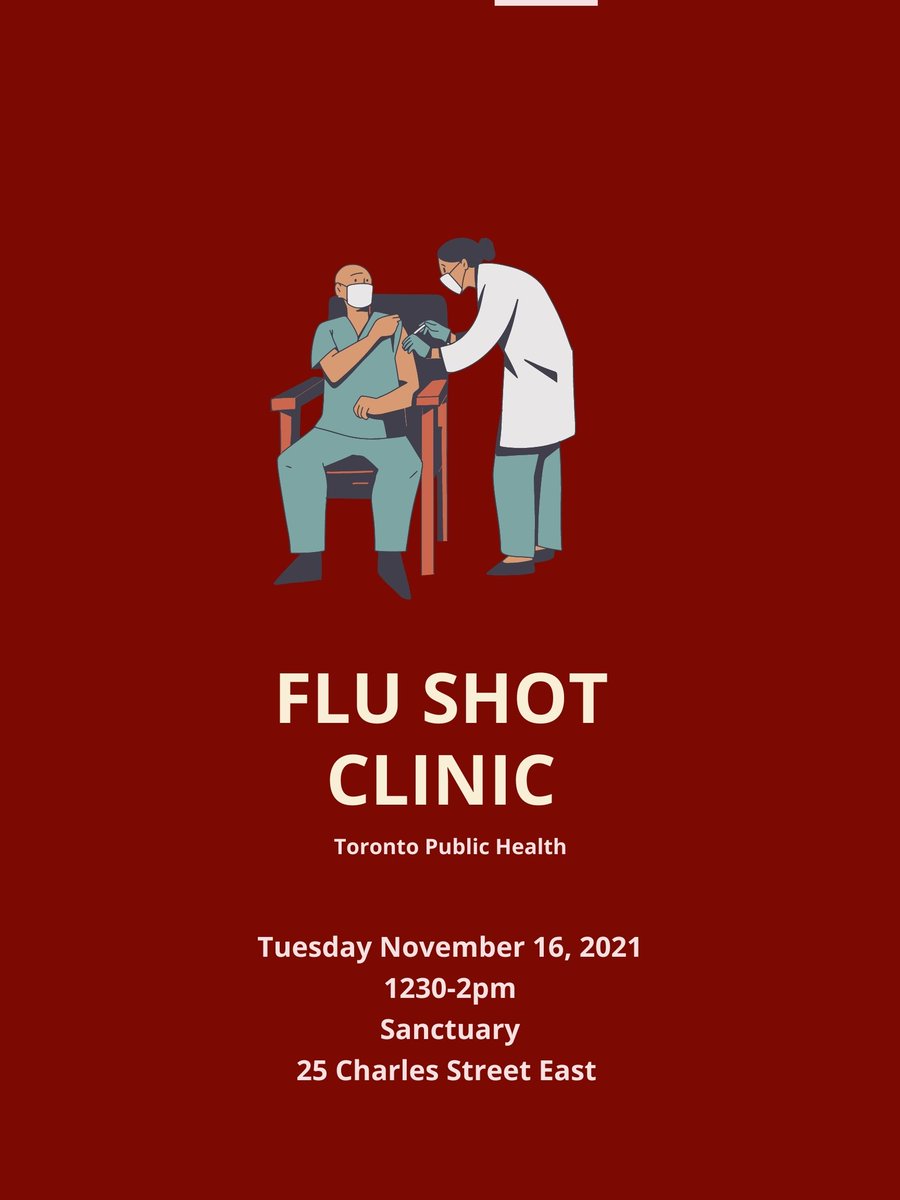 FRIENDS! Come and get your flu shot! Tuesday, Nov 16 - between 1230-2pm at Sanctuary. TPH will be on-site offering flu vaccines. See you then!