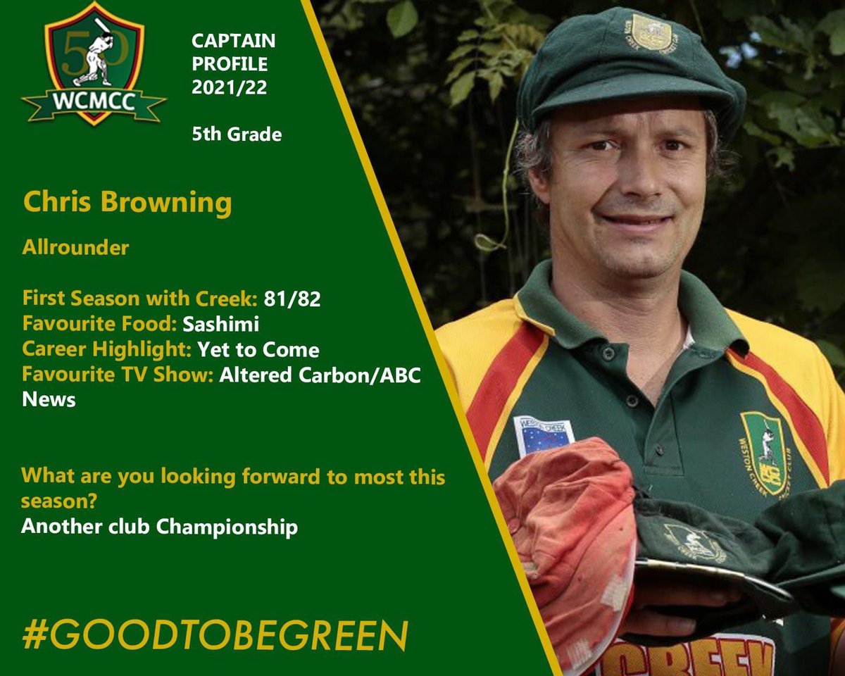 Our final 5th Grade team this year will be captained by Chris Browning! An absolute legend of the club he's been there, he's done that, and he's leading a third 5th grade this season.

#GoodToBeGreen