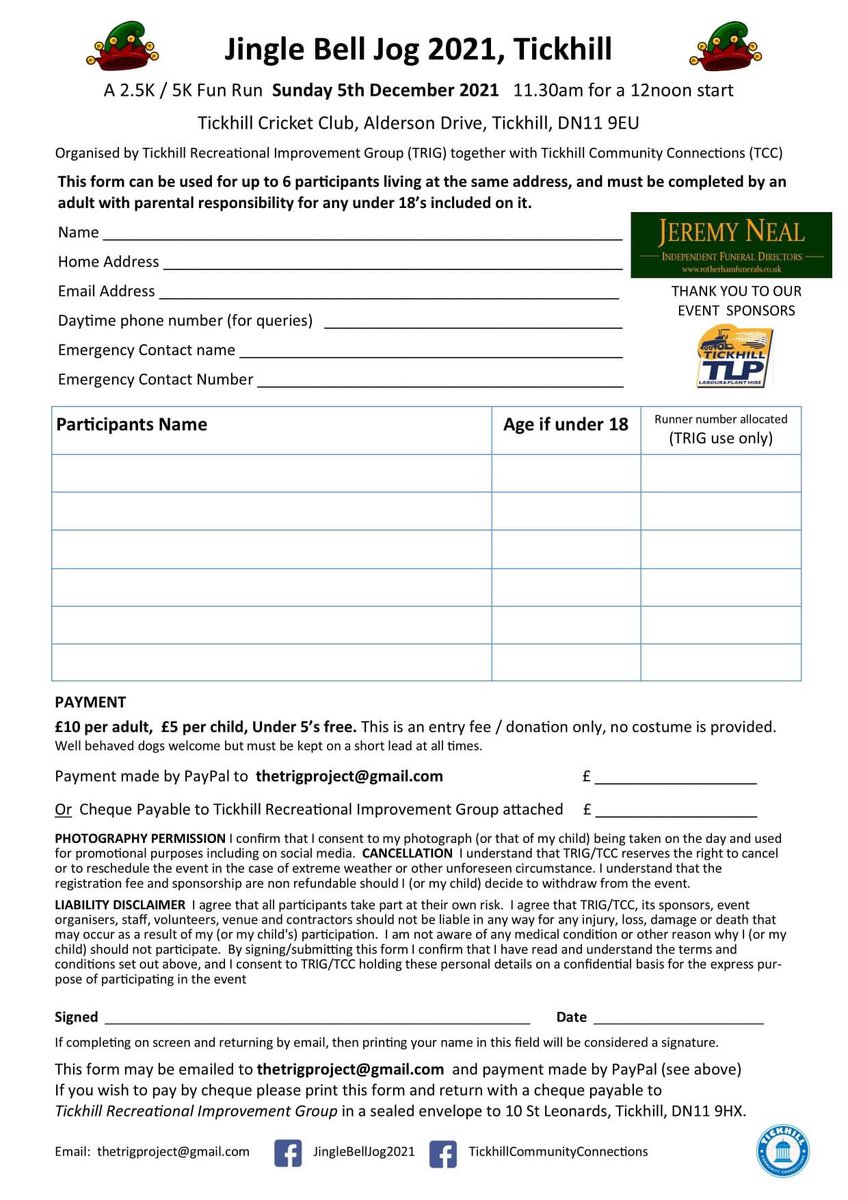 JingBellJogTick's tweet photo. We are back! Entry form for this years Jingle Bell Jog that will start @TickhillCClub from 11:30 on Sunday 5th November attached. I wonder if anyone will dress up as a Turkey this year  🦃 🤔 🎅🏼 #tickhillisgreat #doncasterisgreat #ilovedn #community #Christmas2021 https://t.co/NQUABnPSGb