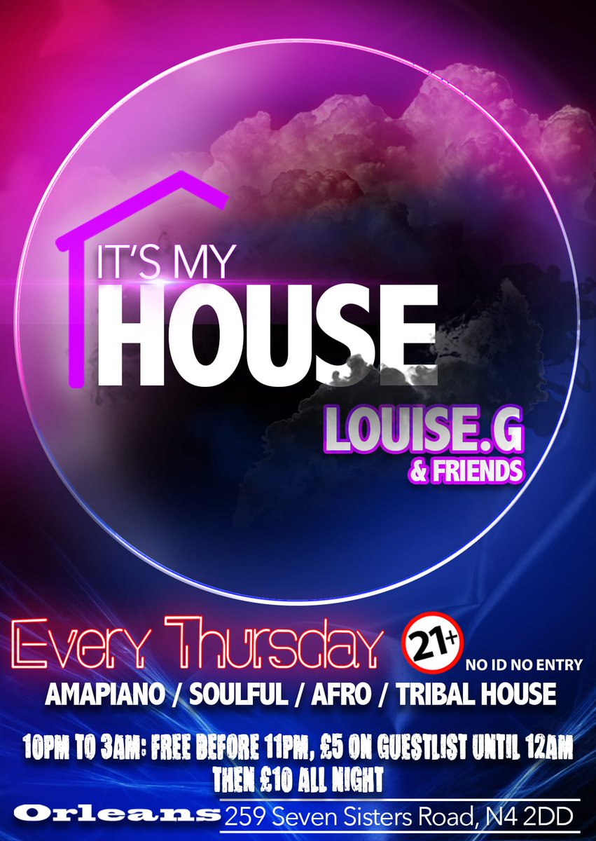 💜 It's My House 💜 
Come join me and my friends at Orleans Bar, Finsbury Park 
10PM-3AM 
#Amapiano #afrohouse #gqom #soulfulhouse #Party #itsmyhouse #orleansbar #finsburypark #femaledj #femaledjs #dj #funkyhouse
