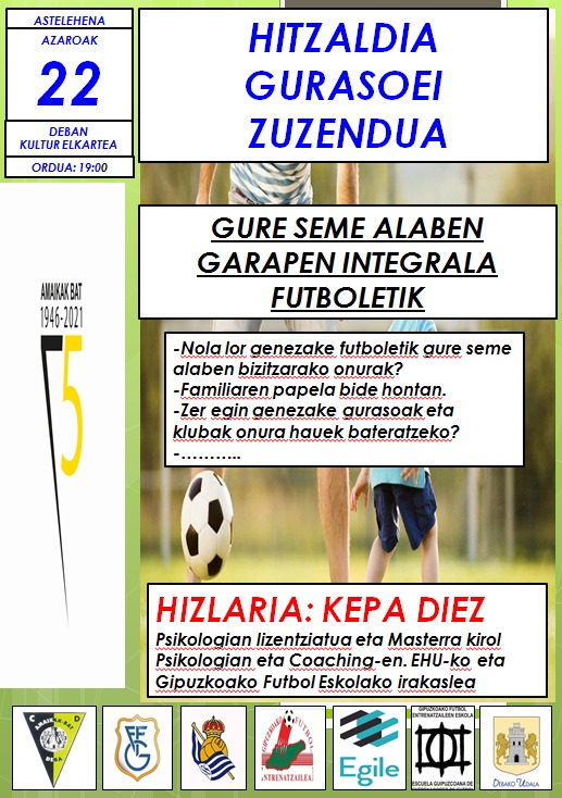 Astelehenean, hilak 22, <a href="/Kepa_Diez/">Kepa Díez</a> aholku baliotsuak emango dizkigu kirolari gazteei beren garapenean laguntzeko. Mila esker, Kepa, <a href="/escuelafgf/">Escuela Guipuzcoana de Entrenadores de Futbol</a> eta <a href="/entrenagipuzkoa/">Entrena Gipuzkoa</a>