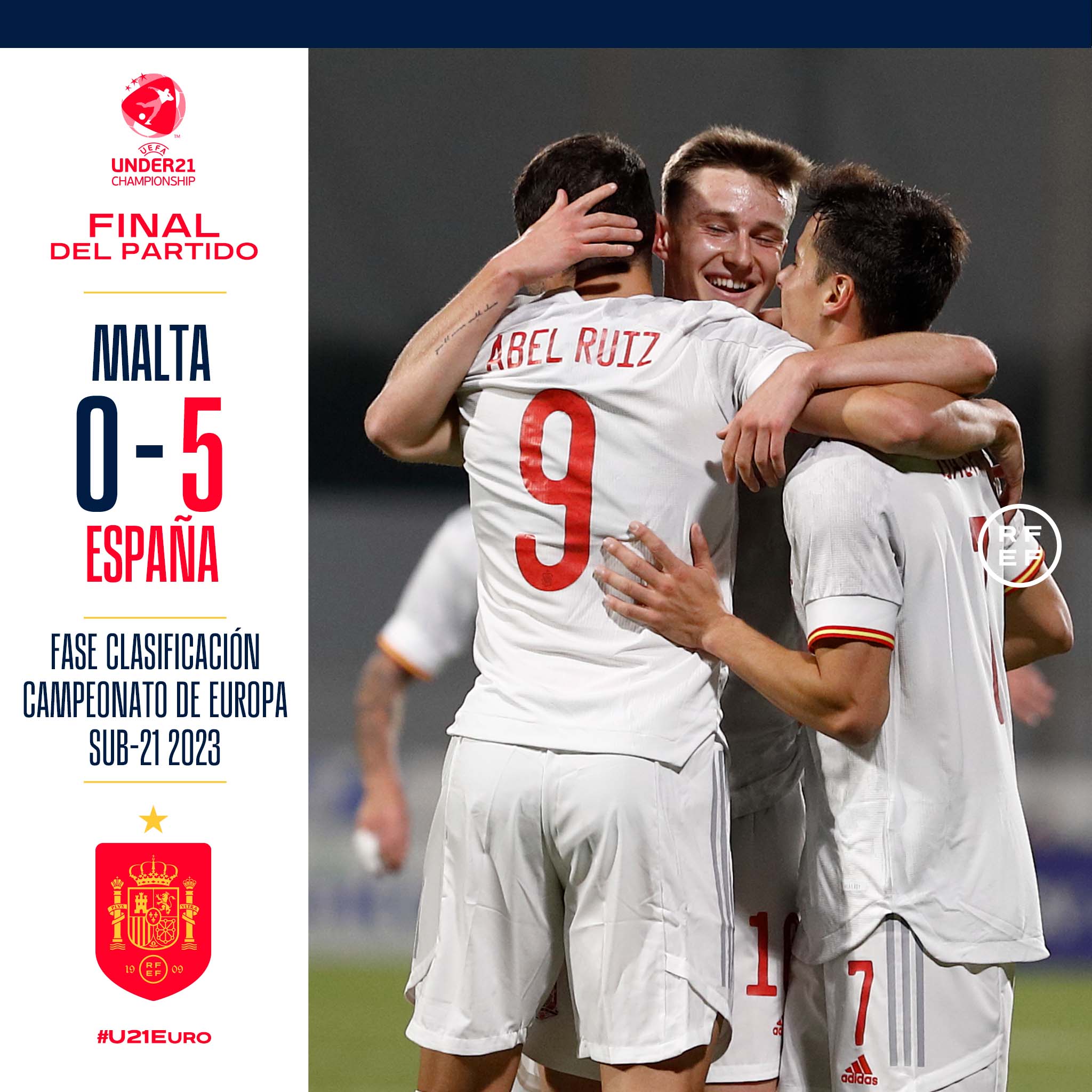 Selección Española de Fútbol "🏁 ¡¡FINAAAAL, FINAL FINAAAL!!¡¡NO HAY QUIEN PARE A ESTOS CHICOS!! ✓ La @sefutbol sub-21 su quinta victoria consecutiva brillando y dominando contra Malta. 🇲🇹 🆚