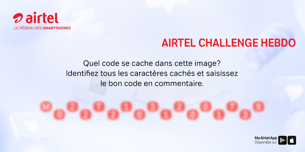Nouveau #AirtelChallengeHebdo. Pour être éligible :   
📌Abonnez-vous à notre compte Twitter
📌Donnez la bonne réponse en commentaire
📌 Retweetez la publication
Les cinq gagnants sélectionnés par tirage au sort seront annoncés le 𝟏𝟖 𝐍𝐨𝐯𝐞𝐦𝐛𝐫𝐞 à 𝟏𝟕𝐡.
#AirtelNiger