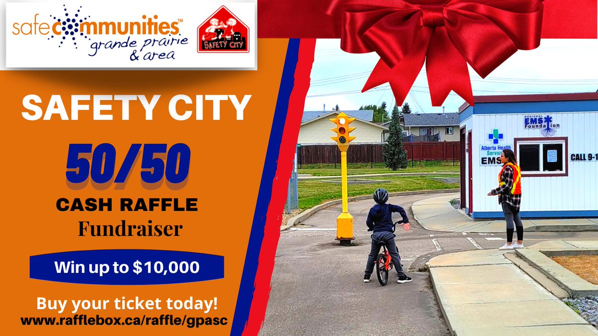 GPSafeCommunity's tweet image. Our cash raffle fundraiser is live!  Help support Safety City and other injury prevention programs in Grande Prairie, Alberta!  Buy your ticket today!  rafflebox.ca/raffle/gpasc