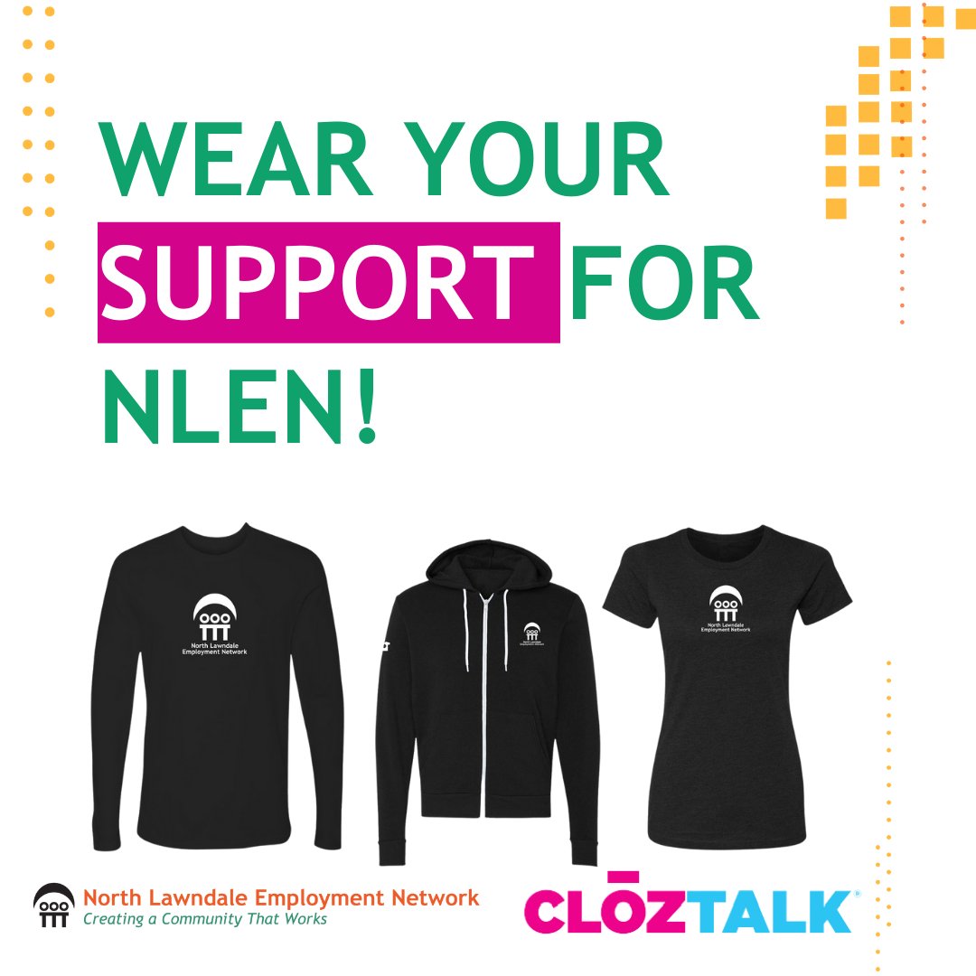 NLEN_Jobs's tweet photo. We are excited to partner w/ @CLOZTALK, which elevates nonprofits through high quality apparel. If you are looking for holiday gifts, you can purchase items at the link in our bio! #NorthLawndale #CLOZTALK #CreatingACommunityThatWorks https://t.co/70UtZsqS2V