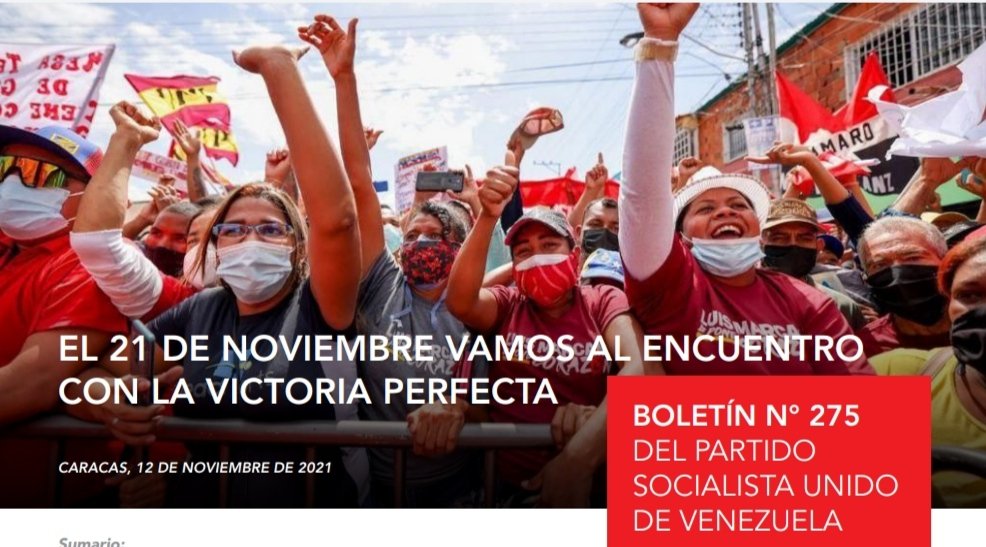 PartidoPSUV's tweet photo. ✅🔴 El 21 de noviembre vamos al encuentro con la victoria perfecta.

Te invitamos a leer, descargar y compartir la edición N° 275 de nuestro #BoletínInformativo AQUÍ ➡️➡️ https://t.co/y1qQfiq9BR 

@NicolasMaduro 
@eduardopiate2 

#VenezuelaTieneConQué https://t.co/YcO5qRqxjj