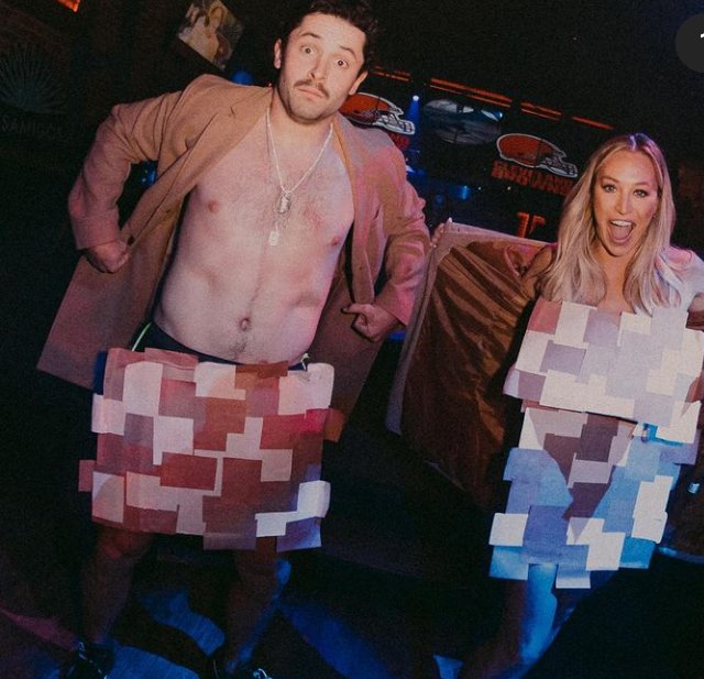 JLightsOut_WWE's tweet photo. @reflog18 Who wore it better, @bakermayfield and @emilywmayfield6 or Michael G. Scott?

#FeelingDangerous #Browns https://t.co/e2G2uAwk9v