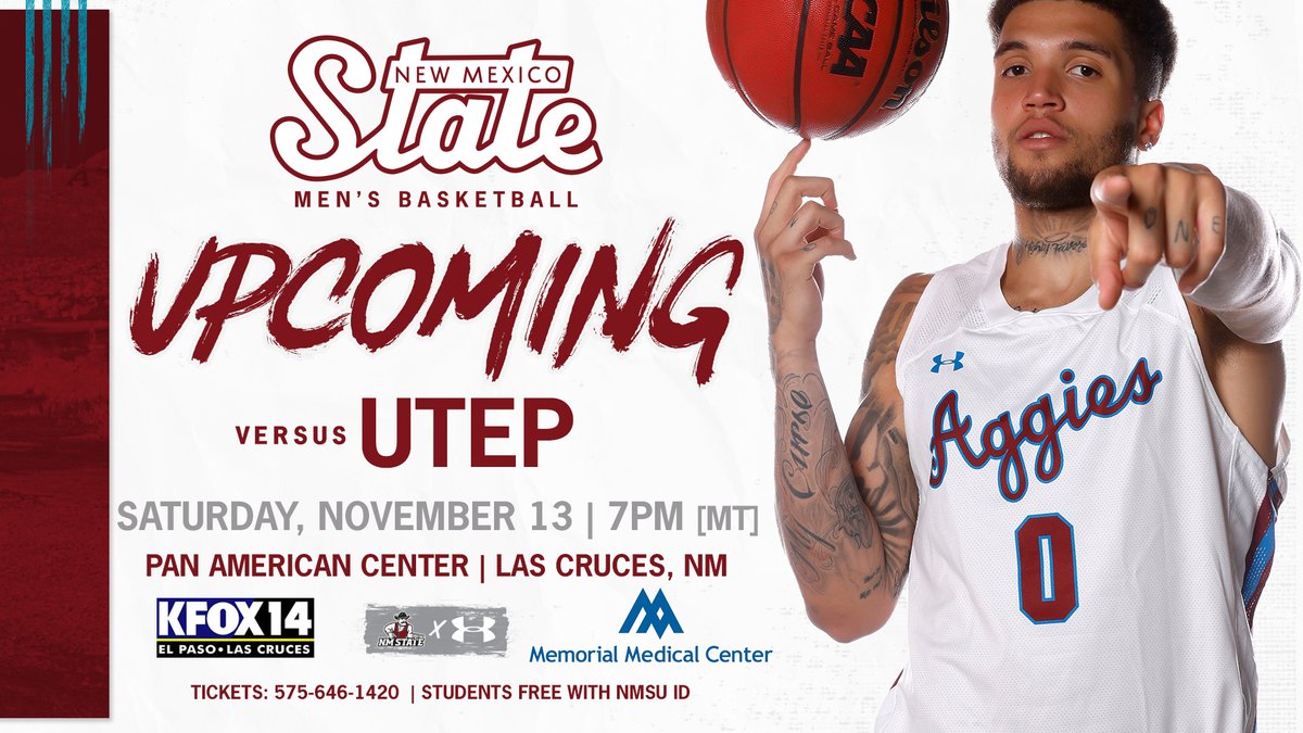 NMStateMBB's tweet photo. You already know what tomorrow is, Aggies.
See you there for The Battle of I-10 🏀 #AggieUp
📰 | https://t.co/OvJQJlD2NN https://t.co/b22GUV9GfR