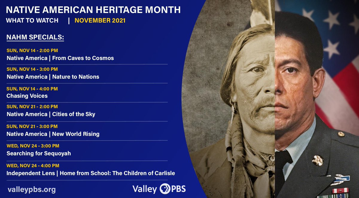 ValleyPBS's tweet image. Celebrate #NativeAmericanHeritageMonth with us! Tune in for these amazing shows which honor the culture, history, and heritage of Native Americans. #NAHM

To stay updated, simply visit: valleypbs.org/tvschedules ◀️
