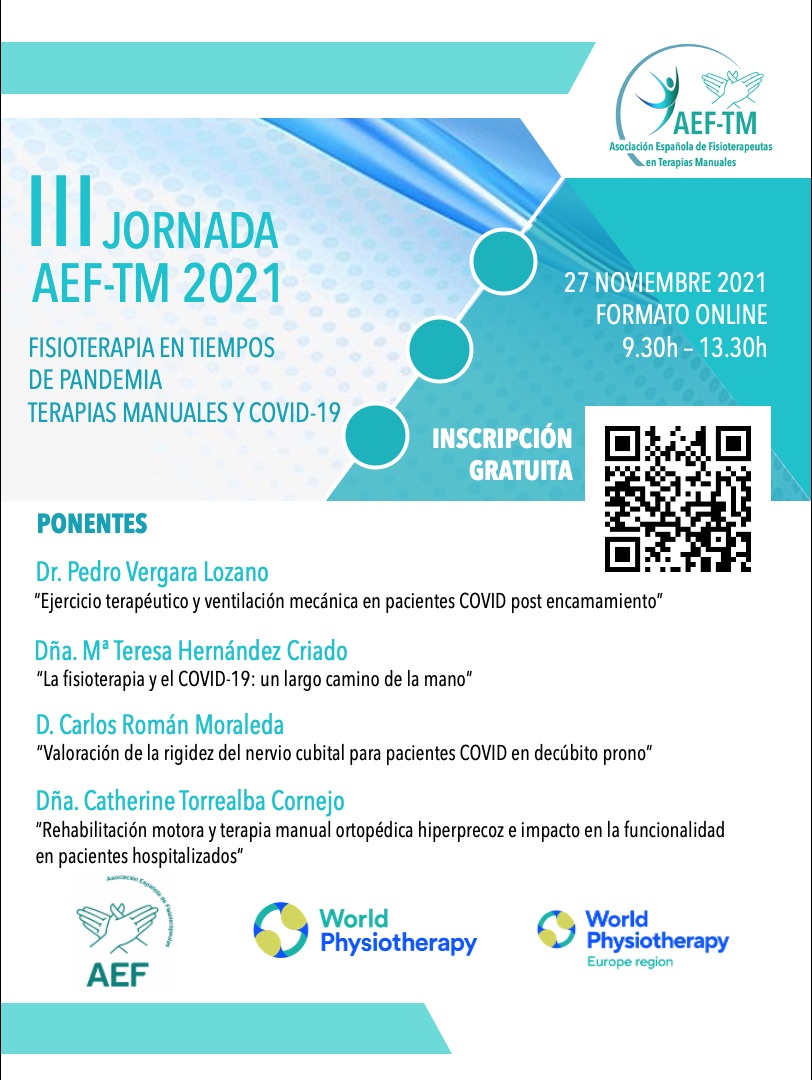aefisio's tweet photo. 🚀 Ya puedes inscribirte el la #IIIJornadaAEF-TM2021. No te pierdas el evento que han preparado nuestro compañeros de @AEF_TM para conmemorar el #diamundialdelafisioterapia  que se celebró el pasado #8deseptiembre. #fisioterapia #somosfisioterapeutas #gratuito https://t.co/mP7V8H0fvZ