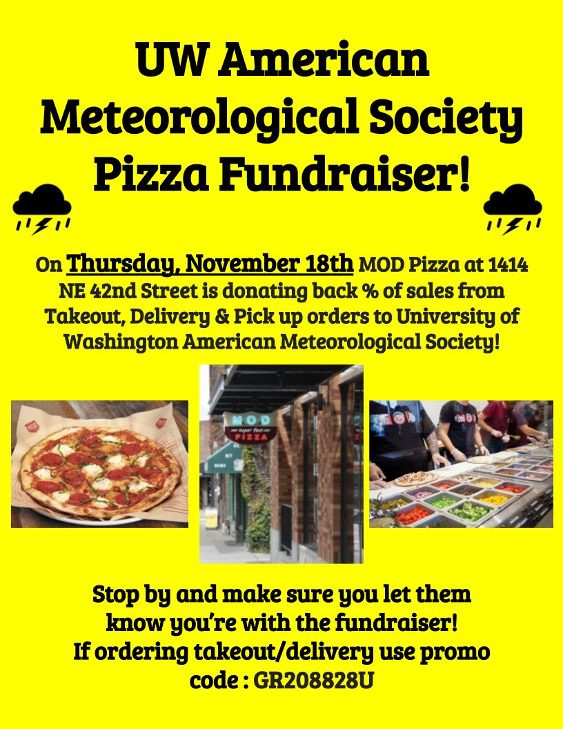 UW AMS will be having a fundraiser at MOD Pizza U-District location this upcoming Thursday! Make sure to stop by and mention the fundraiser at checkout, or use promo code GR208828U if ordering delivery or takeout. #wawx