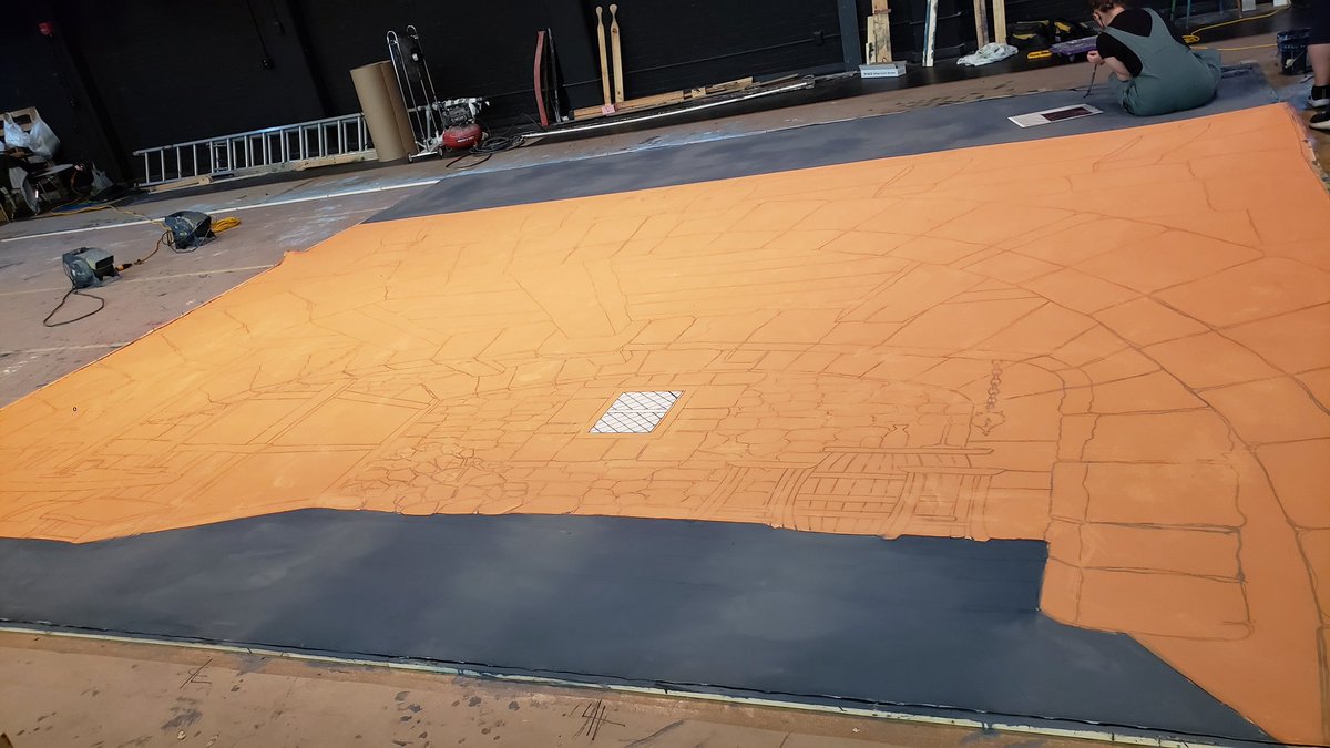 FineArtsUSD259's tweet photo. @wichitawesthigh was in the house this week to create a cottage interior scene this week. They created a 19'6"x20' scenic backdrop. Thank you #educationedge for granting support to this project! We are #wpsproud of these Pioneers! @WichitaUSD259 https://t.co/mAPYEVss4f