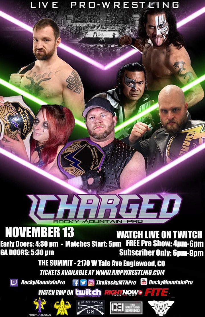 YadenRMP's tweet photo. Join us tomorrow night as we celebrate another HUGE step forward at @TheRockyMtnPro, running our first event from the "RMP Summit" in Englewood!
Tickets available at https://t.co/fz5H5mCLi2.
#rmp #prowrestling #ovw #aswarm #rmpcharged #twitch #colorado #wrestling #rmpsummit https://t.co/oPSl0BWump