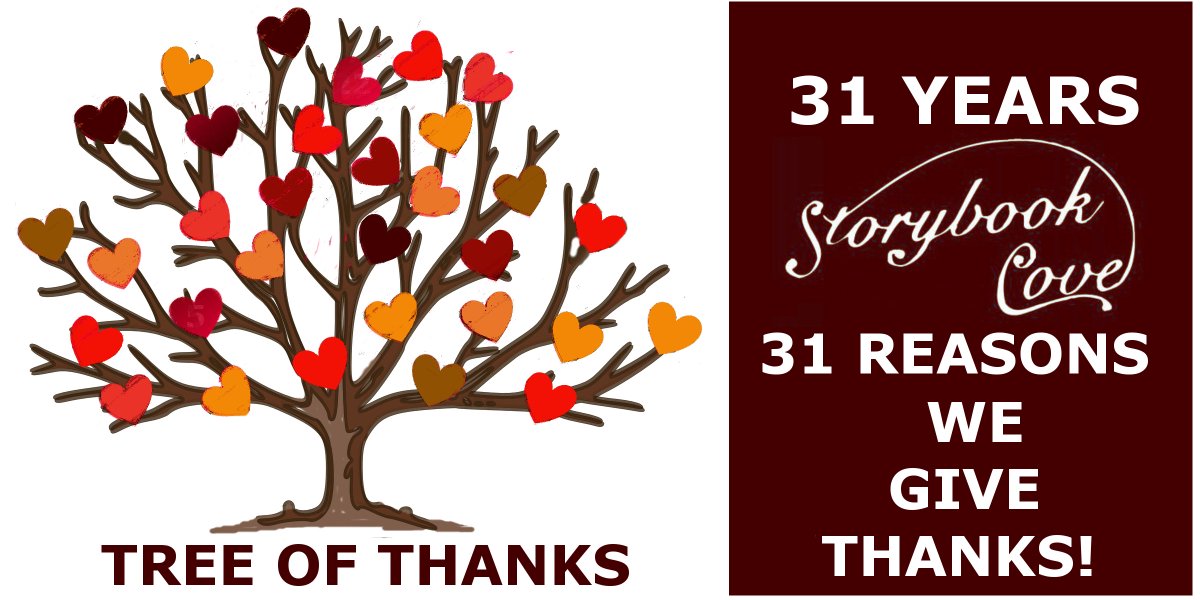 StorybookCove's tweet photo. Reflecting on 31 years in business as an independent bookstore, we have put together a list of 31 reasons to give thanks. #1: The local community of Hanover, Norwell and surrounding cities &amp; towns. Come add your thanks to our instore "Tree of Thanks".  #givethanks #shopindie https://t.co/4Na7cv8dY8
