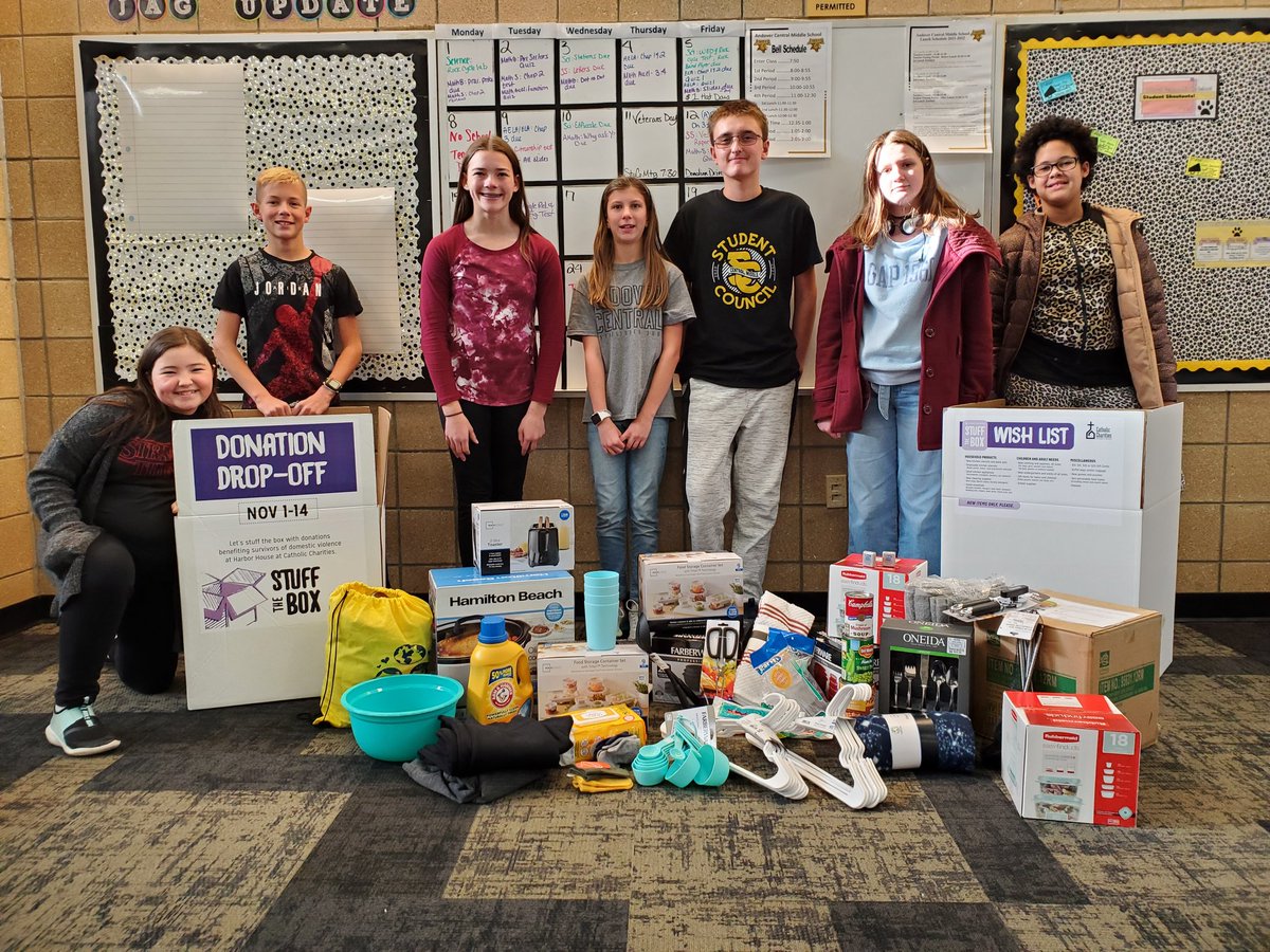 Student Council collected donations for the Harbor House that shelters victims of domestic violence. Thank you to all who contributed! #StuCo <a href="/ACMS_Jaguars/">Central Middle</a> <a href="/AndoverSchools/">Andover USD 385</a>