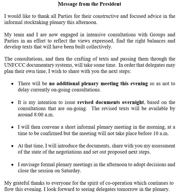 My day may be ending but ministers and negotiators will be working through the night to reach agreement on the #COP26 texts. May they have strength, wisdom and courage to put aside self-interest and work for the common good of people and planet