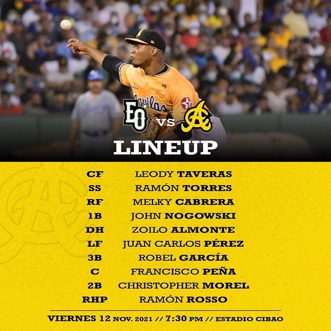 aguiluchos's tweet photo. #AguiPBP Alineación y roster para el partido hoy 12/11/21 contra las Estrellas #EOvsAC https://t.co/7CBagyShs7