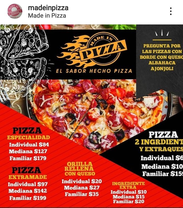 madeinpizza's tweet photo. Pide tus #Pizzas llamando al 36346152 y ‘El Sabor Hecho #Pizza, #Alitas, #Papas, #Spaghetti, #Nuggets, #PandeAjo y #Refrescos’,solo en #MadeinPizza.
Desde $118°° o la familiar para 4 personas a $179°°. https://t.co/FuTCurQglL