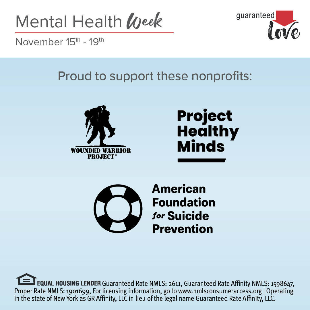 Rate_Mortgages's tweet photo. Next week, we're partnering with 
@wwp, @projhealthymind, and @afspnational to raise $5 million in support of mental health. For every $1 you give, we'll match it with $3! Learn more https://t.co/g9vkPmDS11 #guaranteedlove https://t.co/XMM2I2IWAc