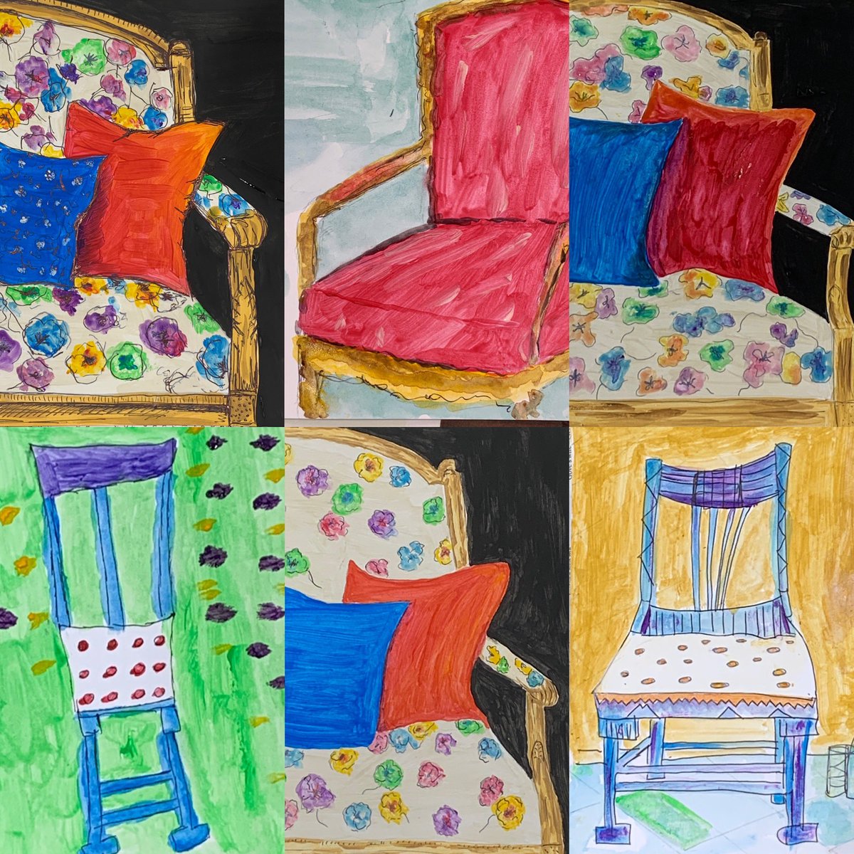 We painted chairs in gouache today. 
Such brilliant work everyone!!
Well done 👍 👏🪑
.
.

#learntopaint #paint #Painting #PaintingClass #watercolour #watercolor #paintbrush #gouache #learntopaint #paint #Painting #PaintingClass #watercolour #gouache #kajabihero #gouachelove