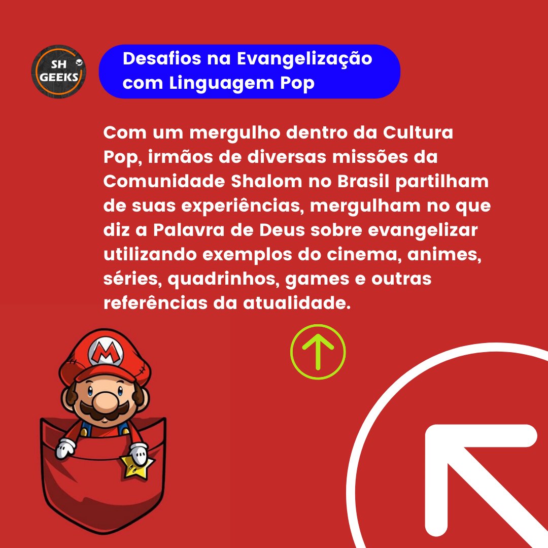shgeeks's tweet photo. Workshop: O Evangelho na Cultura Pop
Aqui para vocês em primeira mão um resumo dos temas que serão abordados no nosso workshop do CJS 😁🙌🏼
E você? Não vai perder esse workshop, né? 🤔🤔🤔
Pois corre no site do CJS faça inscrição!!😎👏🏼🥳
#CJS2021 #shalom https://t.co/EUlslReUeq