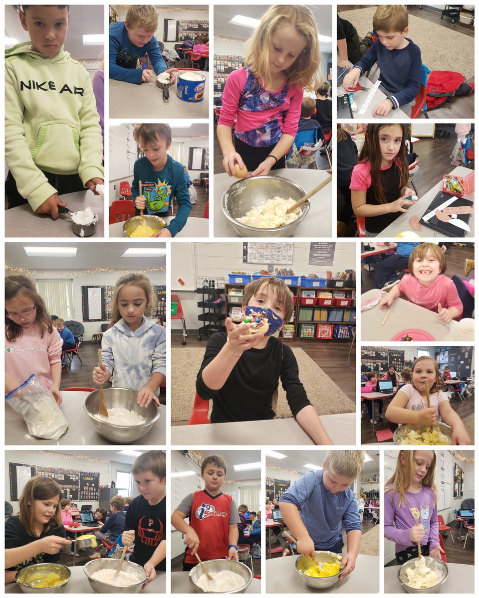 2nd graders used their fraction knowledge today to bake cookies. Then they made a plan for how to decorate them using different fractions and finally got to eat their creations!