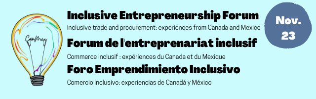 CanEmbMexico's tweet photo. Don’t miss this important event in which Canada and Mexico will be discussing #diversity and inclusion in #trade!  

Register ➡️ https://t.co/63IiynNU3L

Full program ➡️ https://t.co/zozjknlPSx https://t.co/g0hzHNFVB6