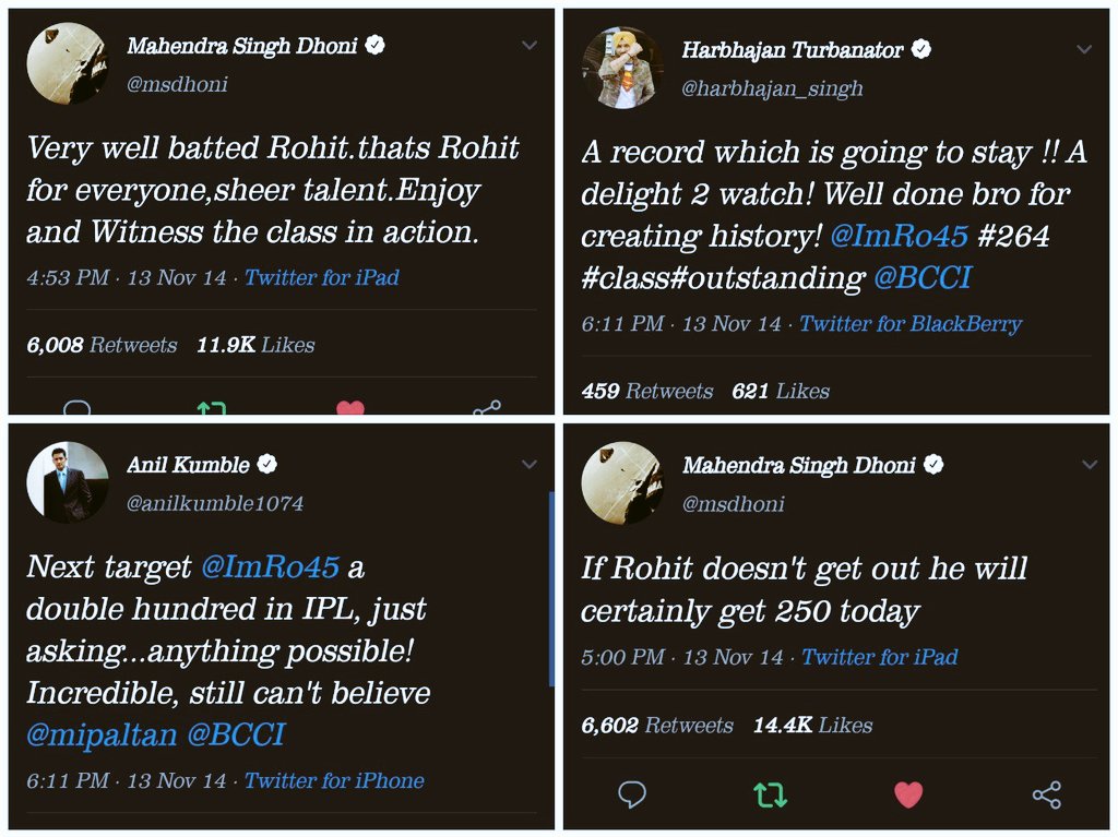 SPORTYVISHAL's tweet photo. Twitter was at it best on 14 November 2014 by Cricket legends ❤️

#RohitSharma| @ImRo45 | #TeamIndia https://t.co/X6VB6PInZv