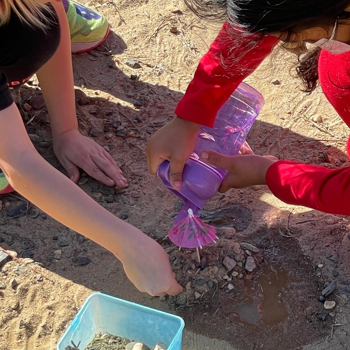 UrbatchK's tweet photo. One of the Kinderpeeps discovered a little “umbrella” on the floor in the classroom so she took it outside for recess. Check out the adorable little beach scene they made! 😂🏖⛱#recess #iteachk #beachvibes #fcpsK #woodlawnes @woodlawnes_fcps @FCPS_Kinder @fcpsnews @FCPSR3 https://t.co/VySfkb48Go