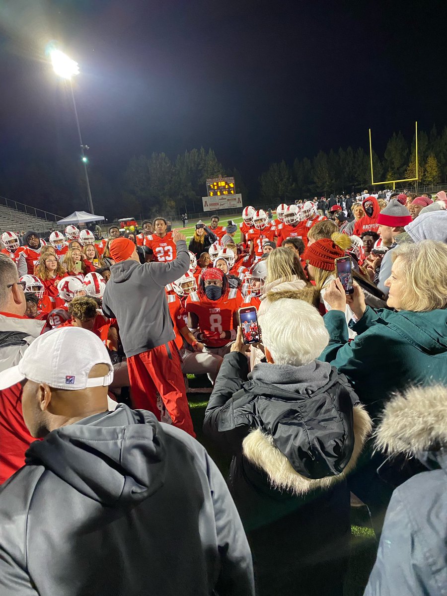 AHSTigersSports's tweet photo. Don’t know if it is worth 1000 words, but these pictures are worth 100 wins! Congratulations to Coach Andy Dyer on his 100th win as head coach at Archer High School! @willhammock @GDPfootball @GPBsports @scoreatlanta https://t.co/m4S039u7e7