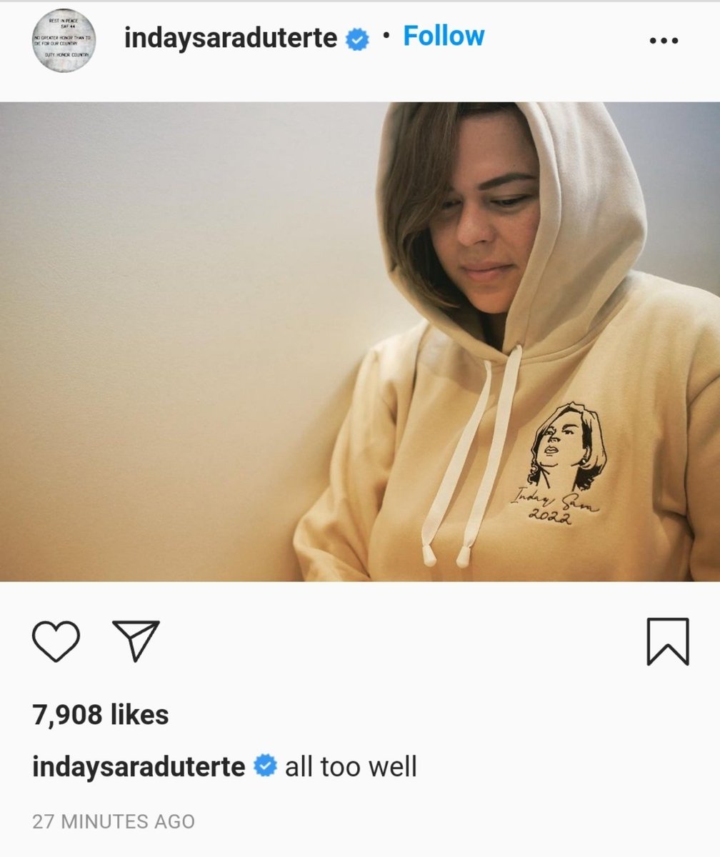 tribunephl's tweet photo. LOOK: On her verified Instagram account with 492,000 followers, Davao City Mayor Sara Duterte-Carpio on 13 November posted a photo of her clad in a beige hoodie inscribed with "Inday Sara 2022" and captioned, "All too well." / via @tribunephl_mish 

#BotoMoTo
#DailyTribune https://t.co/Q87Y67dvrK