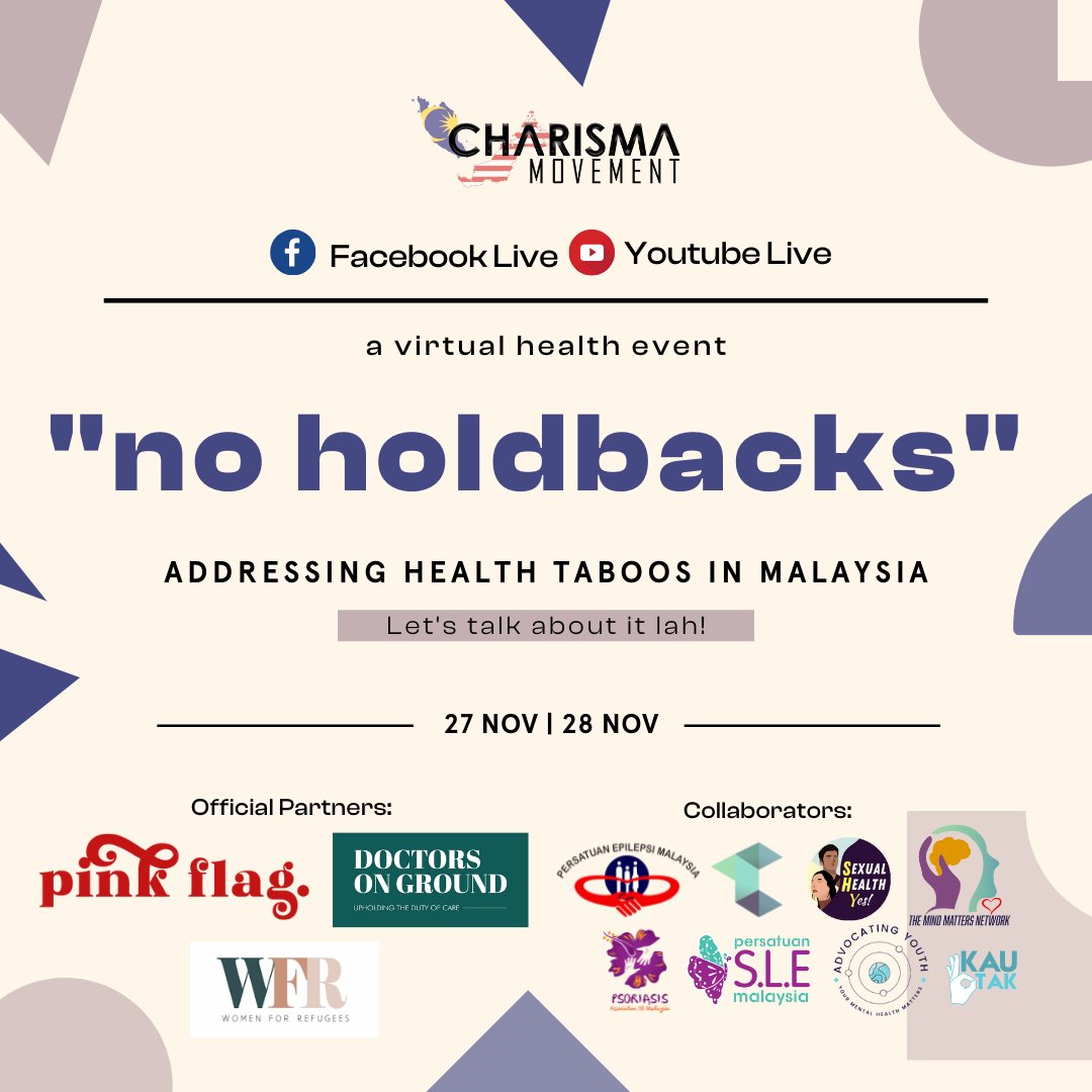 CharismaMVMT's tweet photo. Period poverty is a bubbling public health crisis often ignored. What do you think?
Click the link to learn more about "No Holdbacks": https://t.co/xCX1rceKdF
RSVP here: https://t.co/gkU4j9UmF5
#NoHoldbacks #EqualHealth #CharismaMovement #destigmatisehealth #HealthcareMalaysia https://t.co/4m2MzeZOyk