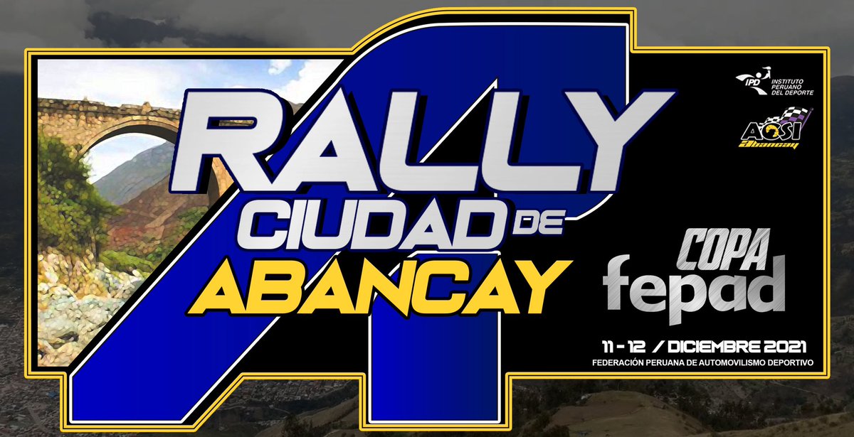 acsiabancay's tweet photo. RALLY CIUDAD DE ABANCAY 🏁🏁🏁
"Copa FEPAD"

11 - 12 de diciembre 2021 💥💯
Por primera vez en Abancay, un rally de nivel nacional!!!

Todos quedan invitados para unirse a esta gran fiesta automovilística...!!! 

#ACSI 
#Fepad
#IPD https://t.co/BQZxZaUAyR