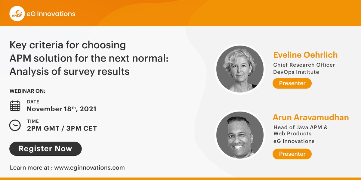 DEVOPSINST's tweet photo. [Webinar] @eGInnovations and @DEVOPSINST conducted an #APMsurvey on its evolution in the #nextnormal, which got 900+ respondents. @eoehrlich joins @perfclarity from #eGInnovations to dissect its results on November 18. 

Register now: https://t.co/eP2Rn4Iek7 https://t.co/Rv16fo19yV