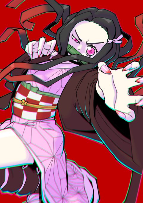 オトモリさんがTwitterに投稿した竈門禰豆子(鬼滅の刃)のイラスト。