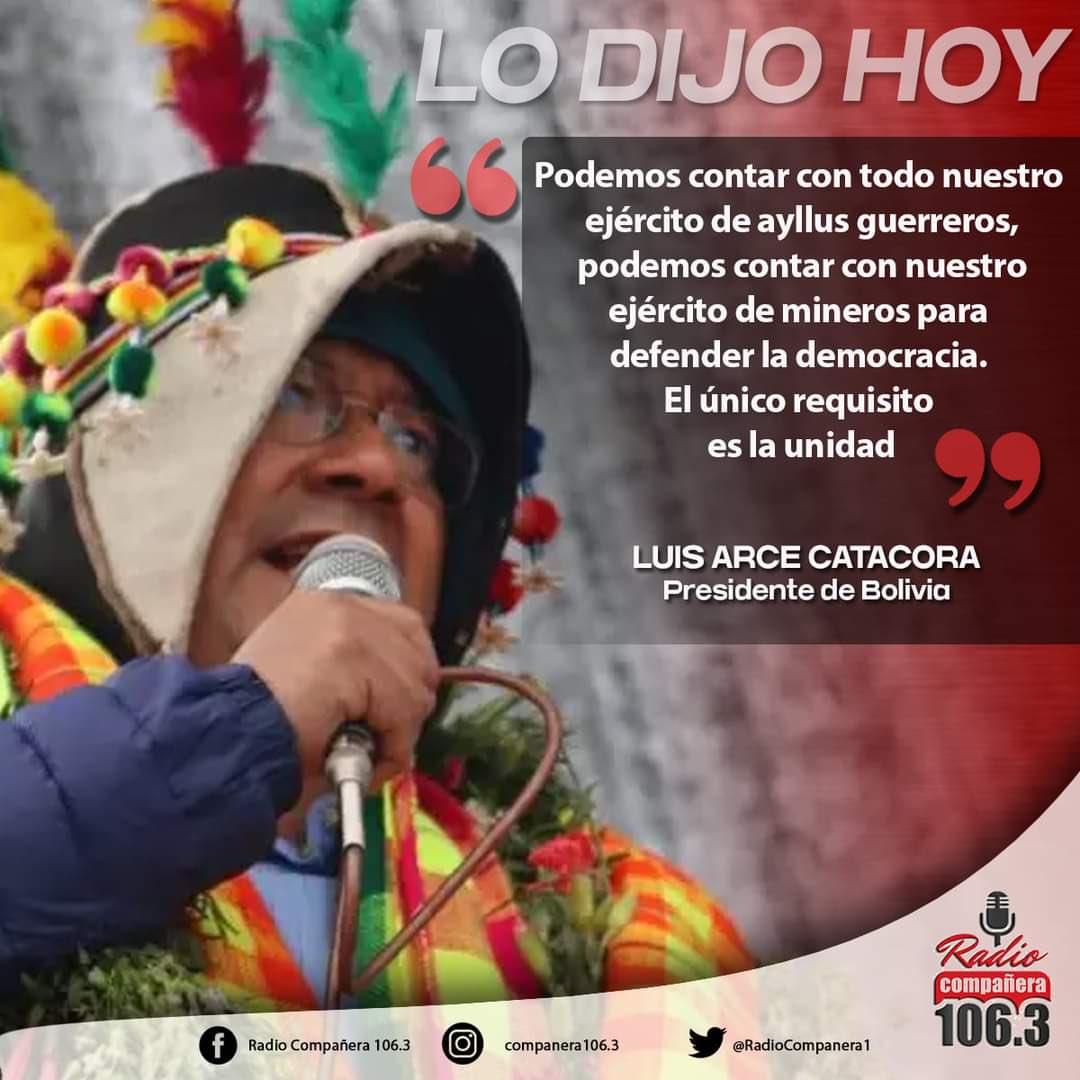 La democracia está en peligro cuando se gobierna para un partido, se pone al servicio del gobierno a los militares y policías, se desconocen los 2/3 y confrontan a los bolivianos, es de ustedes que debe cuidarse el sistema democrático presidente <a href="/LuchoXBolivia/">Luis Alberto Arce Catacora (Lucho Arce)</a>