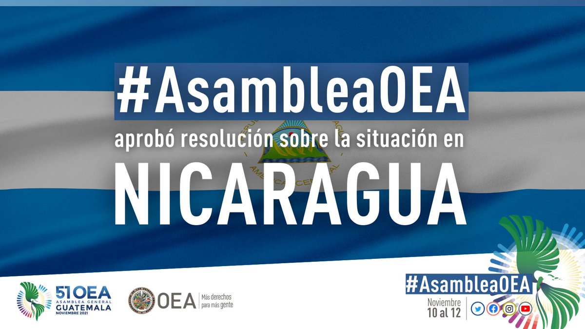 OEA_oficial's tweet photo. #AsambleaOEA aprueba con 25 votos a favor, 1 voto en contra, 7 abstenciones y 1 país ausente la Resolución “La Situación en Nicaragua”

📺 https://t.co/CenV5VdCJp 
📡 https://t.co/YOgQAQjAOY https://t.co/ZeOXP5E5Ob