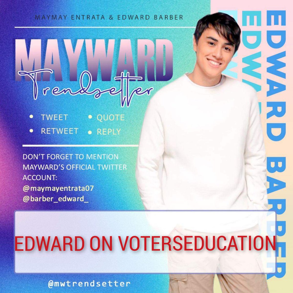 mwtrendsetter's tweet image. “Someone struggled for your right to vote. Use it.” — Susan B. Anthony

Learn more about your right to vote thru 𝐕𝐎𝐓𝐄𝐑𝐒’ 𝐄𝐃𝐔𝐂𝐀𝐓𝐈𝐎𝐍 𝟐𝟎𝟐𝟏 webinar at 9AM via Zoom &amp;amp; FB Live.

OFFICIAL TAG:

EDWARD ON VOTERSEDUCATION

#MayWard 
@Barber_Edward_ @maymayentrata07