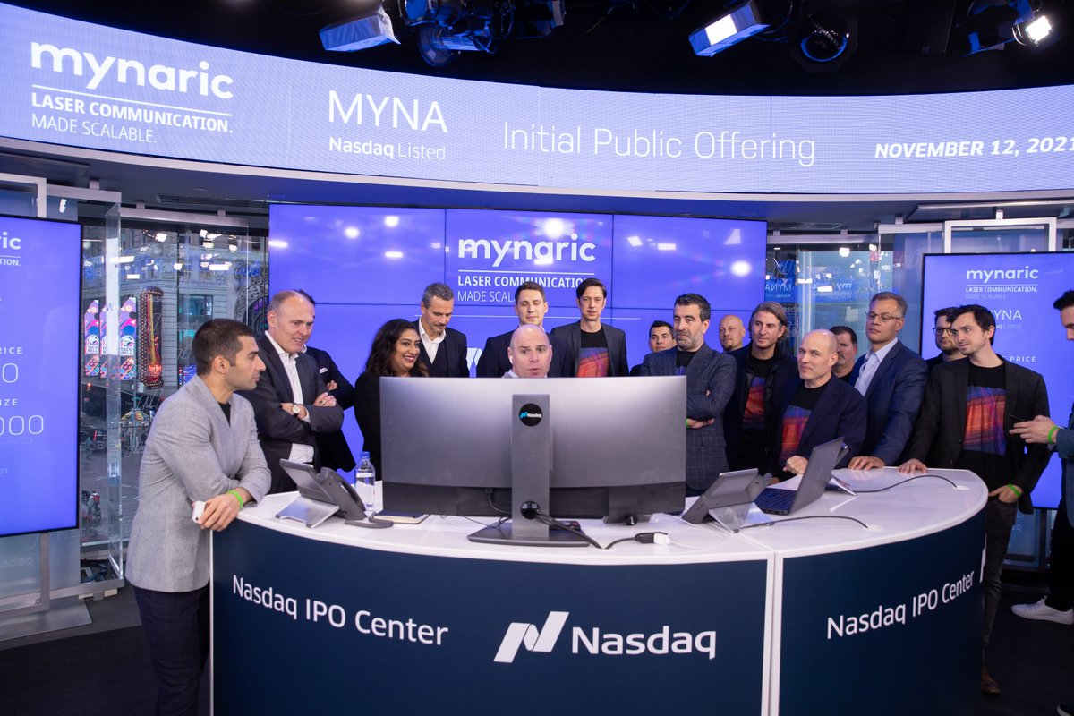 mynaric's tweet photo. Just in: Mynaric started trading today at @Nasdaq under ticker $MYNA. We look forward to our expanded commitment to the United States!   

​#LaserCommunication #LaserCom #DeepTech https://t.co/7qZl6b2nVI