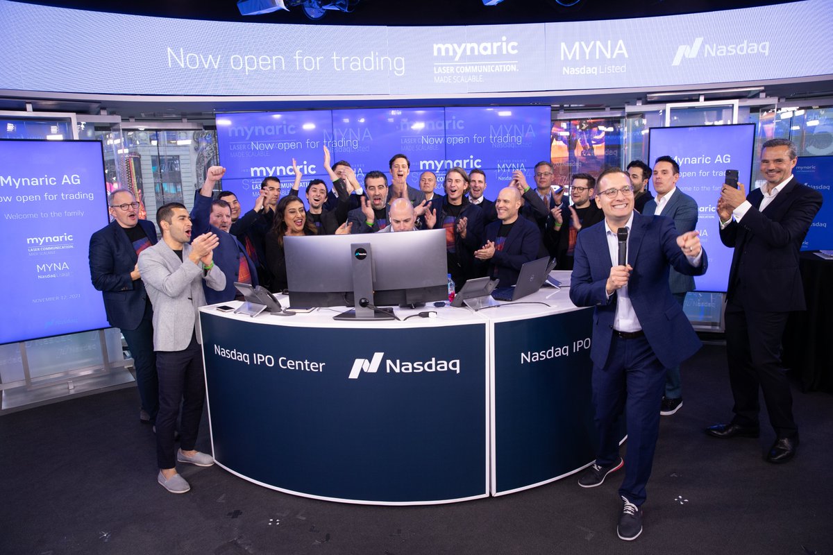 mynaric's tweet photo. Just in: Mynaric started trading today at @Nasdaq under ticker $MYNA. We look forward to our expanded commitment to the United States!   

​#LaserCommunication #LaserCom #DeepTech https://t.co/7qZl6b2nVI