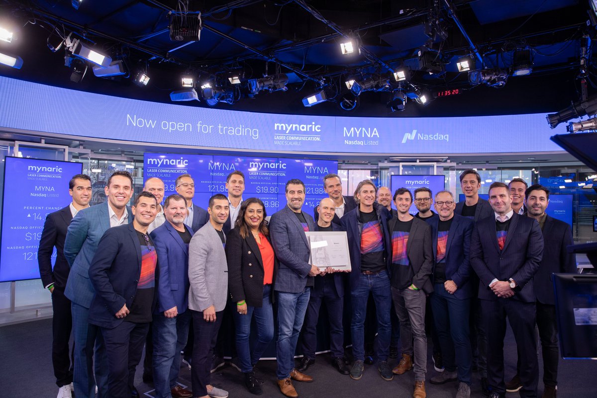 mynaric's tweet photo. Just in: Mynaric started trading today at @Nasdaq under ticker $MYNA. We look forward to our expanded commitment to the United States!   

​#LaserCommunication #LaserCom #DeepTech https://t.co/7qZl6b2nVI
